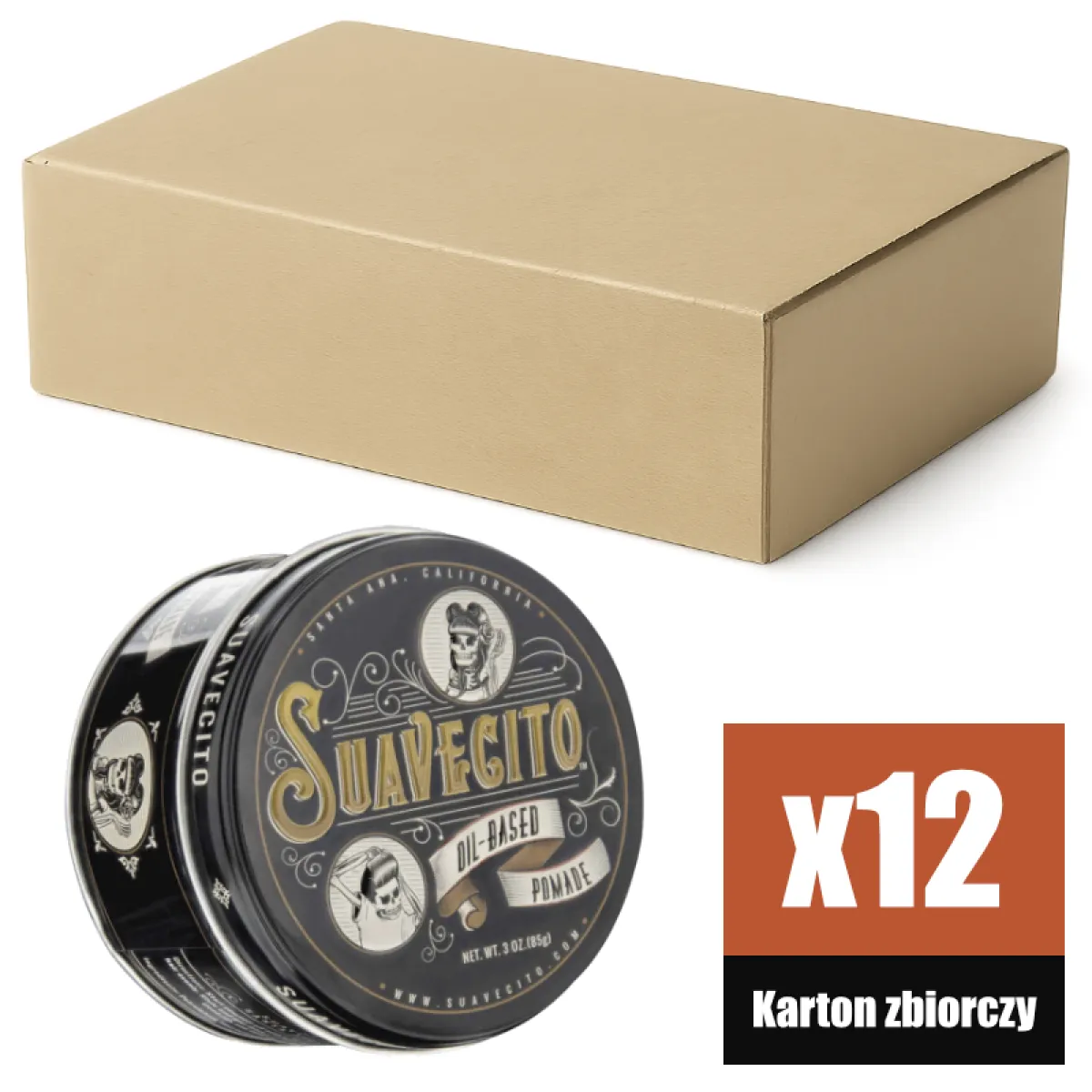 Suavecito - Oil Based Pomade - Woskowa pomada do włosów KARTON 12x85g