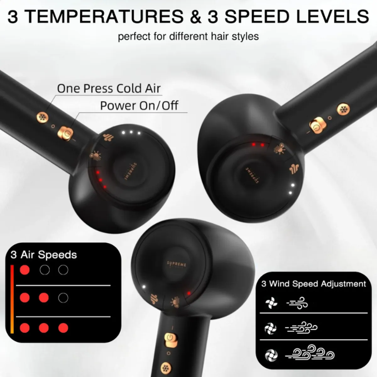 Supreme - Hair Dryer SHD347- Suszarka do włosów, USB C, czarny