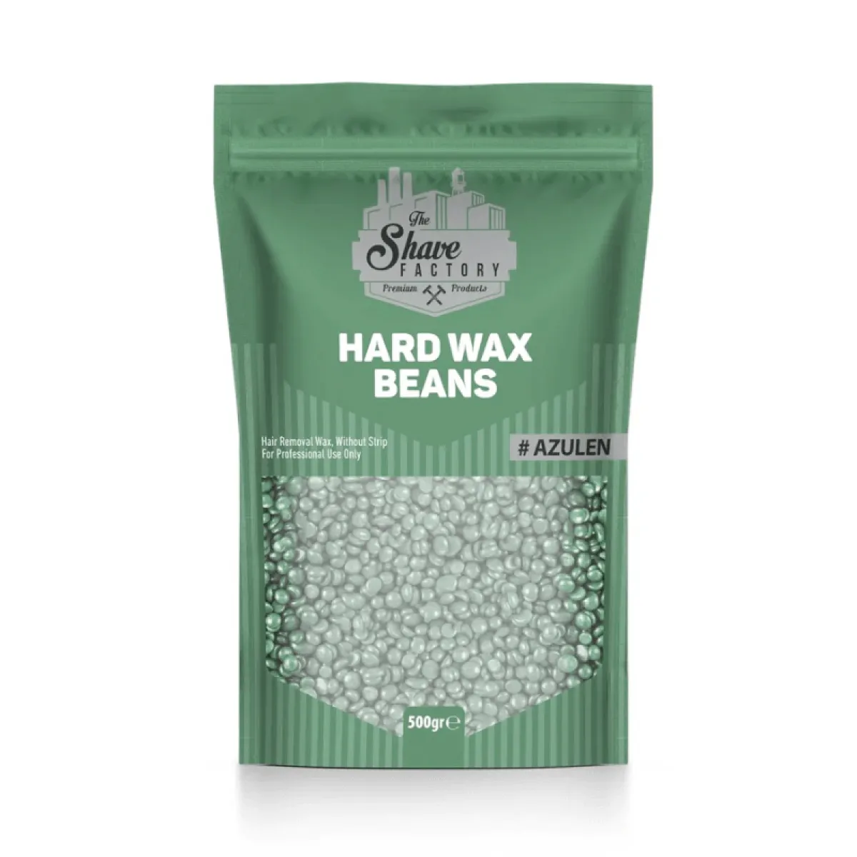 The Shave Factory - Hard Wax Beans Azulen - Twardy Wosk Do Depilacji w zielonym kolorze 500g