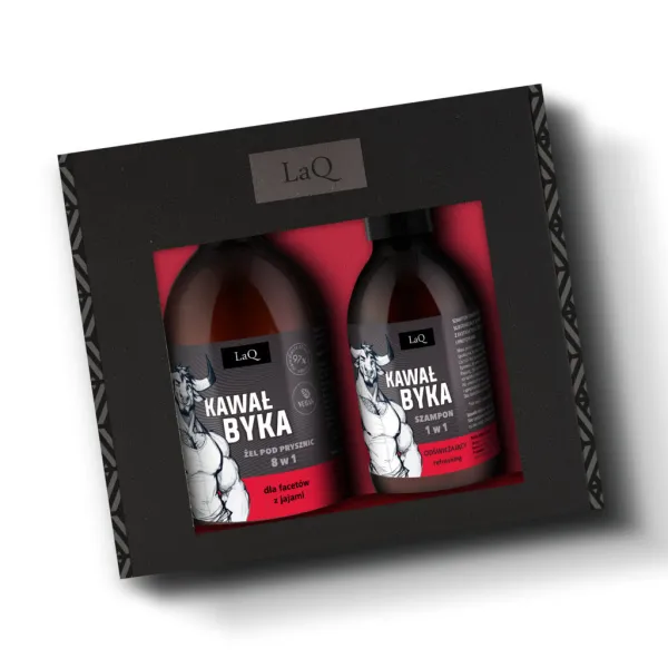 LaQ - Zestaw KAWAŁ BYKA czarny: żel 500ml, szampon 300ml (wkładka)