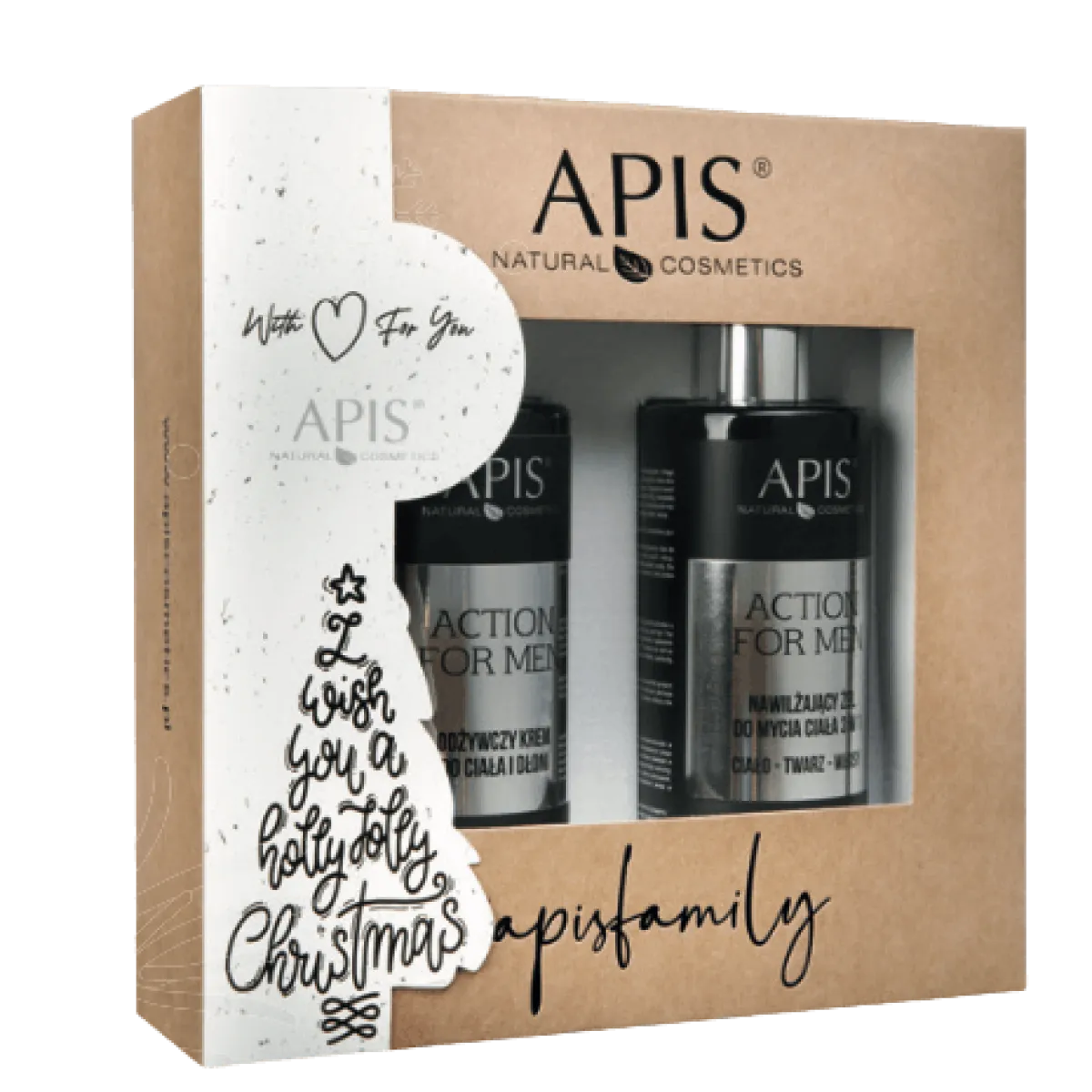 Apis - Action for men - Nawilżający żel do mycia 300ml, Odżywczy krem do ciała i dłoni 300ml - Zestaw Świąteczny