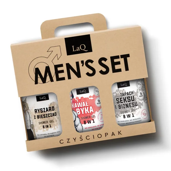 LaQ - Czyściopak dla Facetów, Doberman, Ryszard, Kawał Byka  - Zestaw na prezent, żel pod prysznic 3x500ml - Zestaw