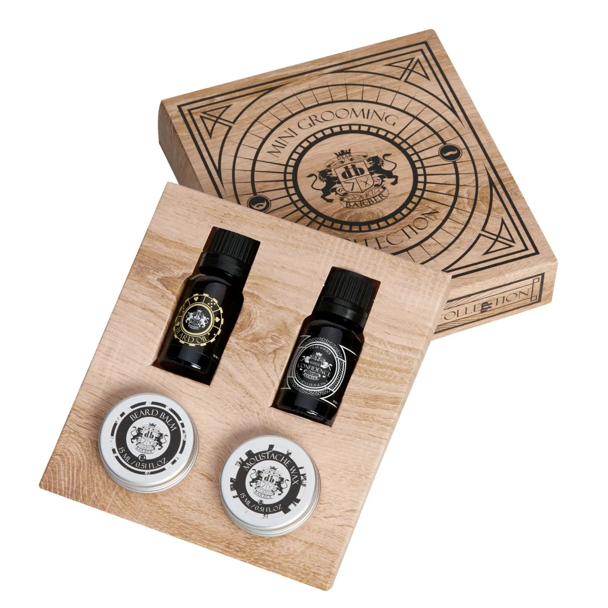 Dear Barber - Mini Grooming Collection - Zestaw Woda toaletowa 10ml, Balsam do brody 15ml, Olejek do brody 10ml, Wosk do wąsów 15ml