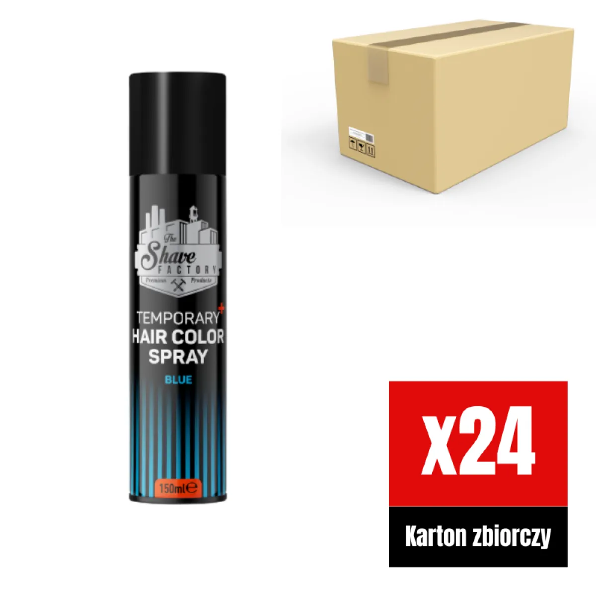 The Shave Factory - Temporary Hair Colour Spray Blue - Tymczasowy, koloryzujący spray do włosów, niebieski KARTON 24x150ml