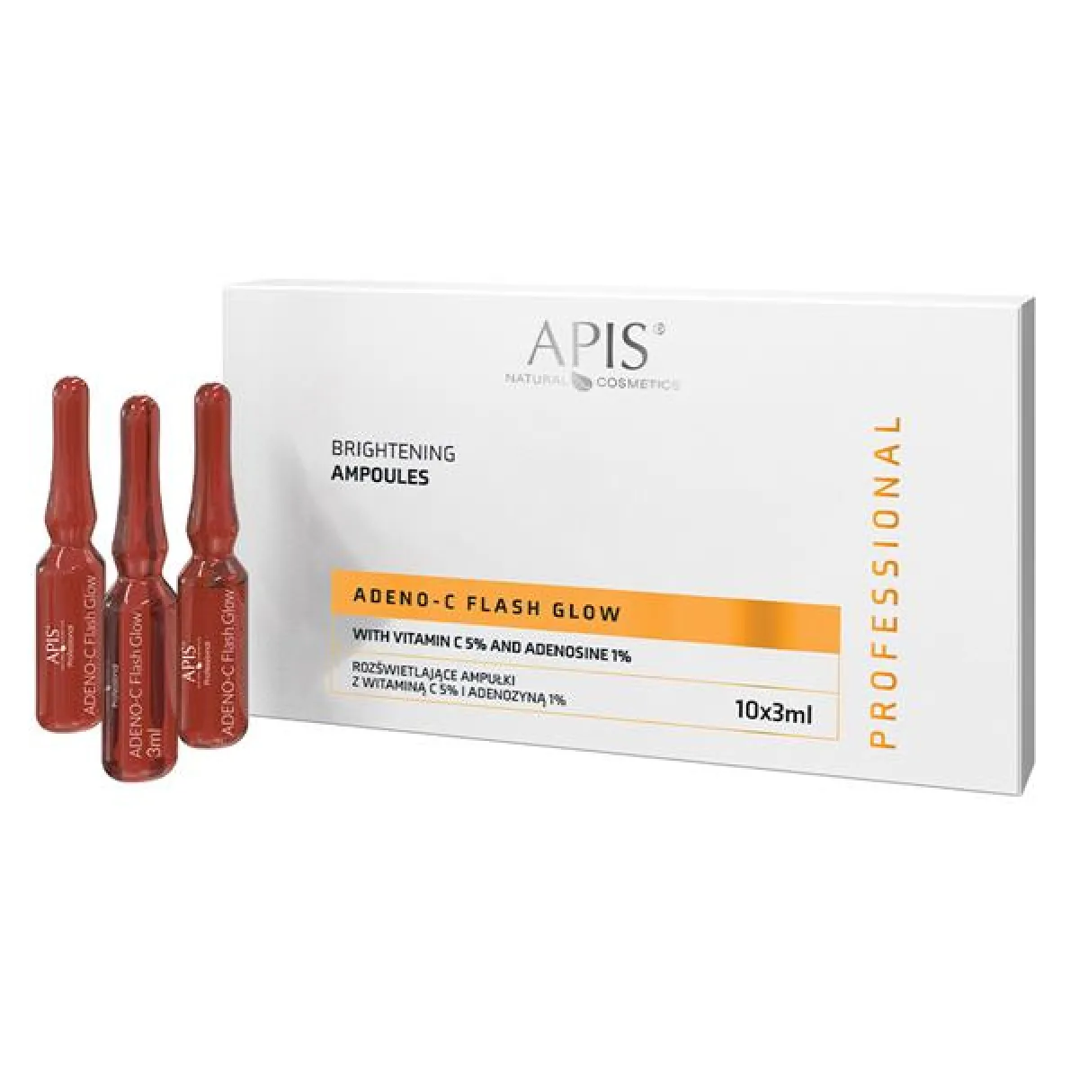 Apis - ADENO-C Flash Glow Rozświetlające ampułki do twarzy z witaminą C i adenozyną 10x 3ml