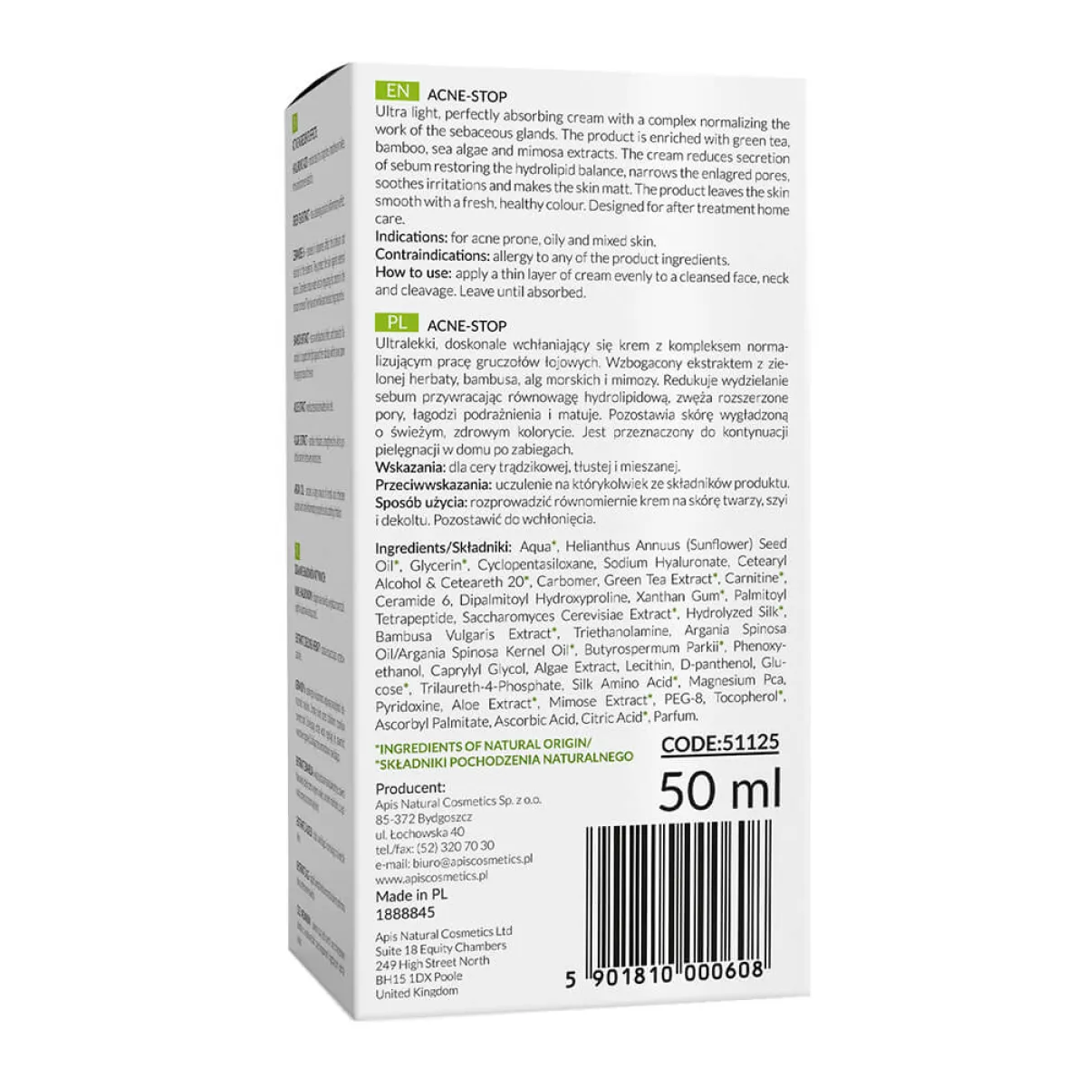 Apis - Acne-Stop Home TerApis - Lekki krem do twarzy normalizujący antytrądzikowy 50ml