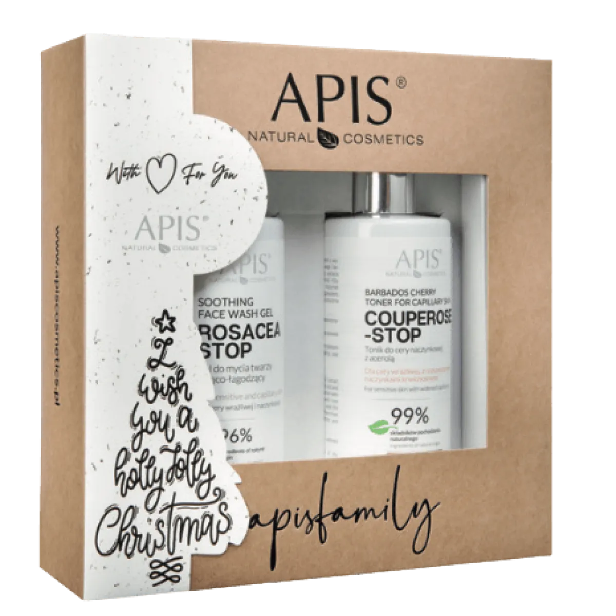 Apis - Rosacea-stop żel do mycia twarzy 300ml, Couperose-stop tonik do cery naczynkowej 300ml - Zestaw Świąteczny