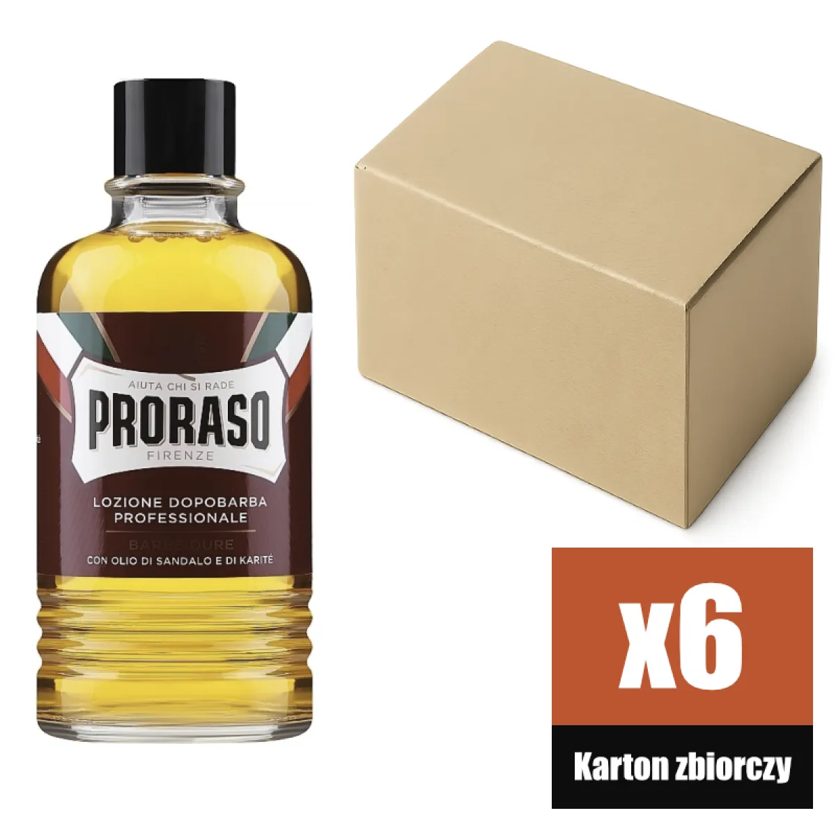 Proraso - Coarse Beards, linia Czerwona - Aftershave, Woda po goleniu KARTON 6x400ml