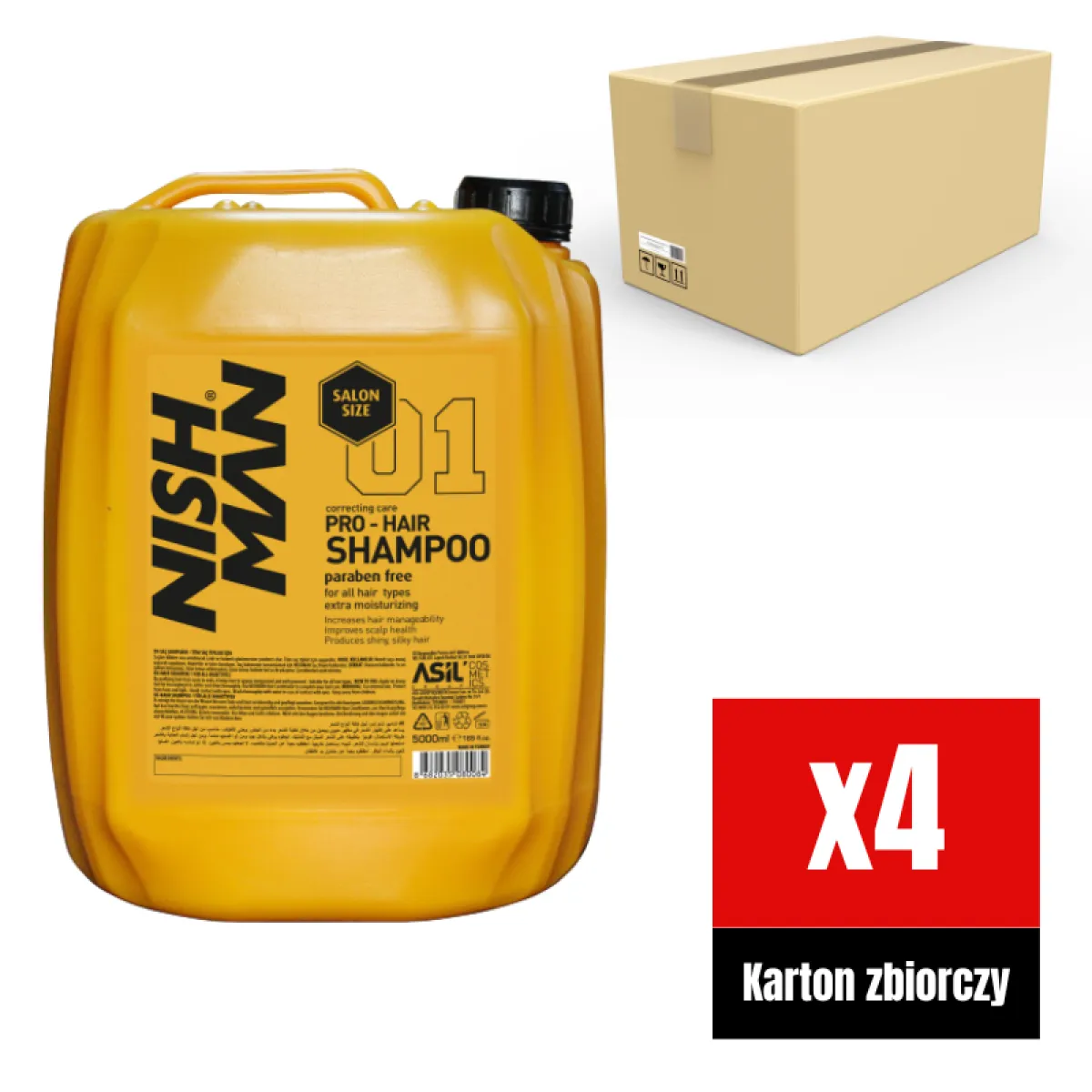 Nishman - 01 Pro-Hair Shampoo - Szampon do włosów KARTON 4x5000ml