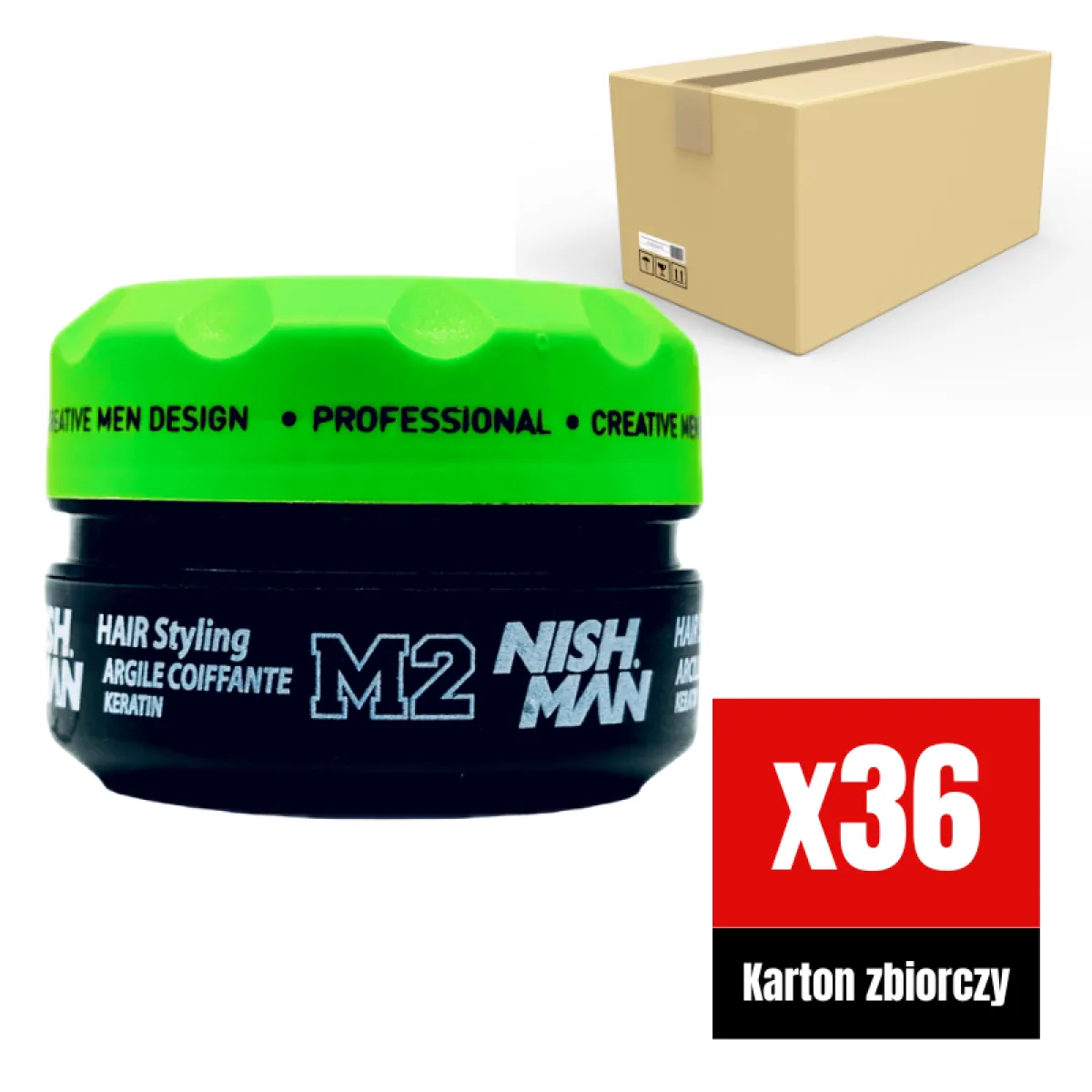Nishman - M2 Matte Keratin Styling Clay - Pomada do włosów KARTON 36x100ml
