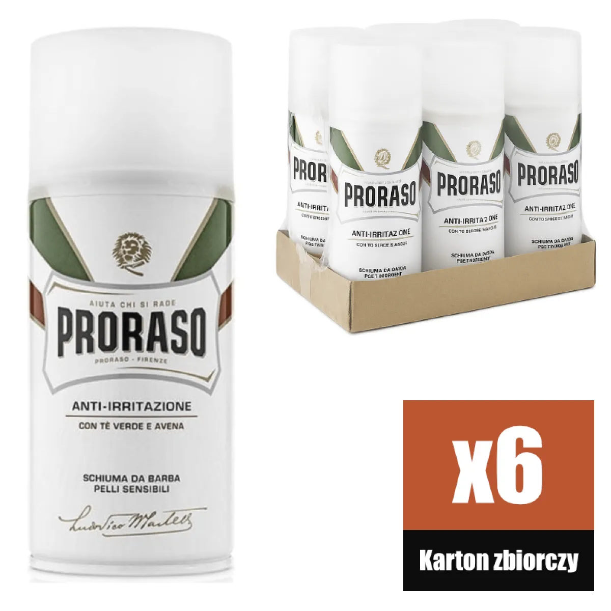 Proraso - Sensitive, linia Biała - Pianka do golenia KARTON 6x300ml