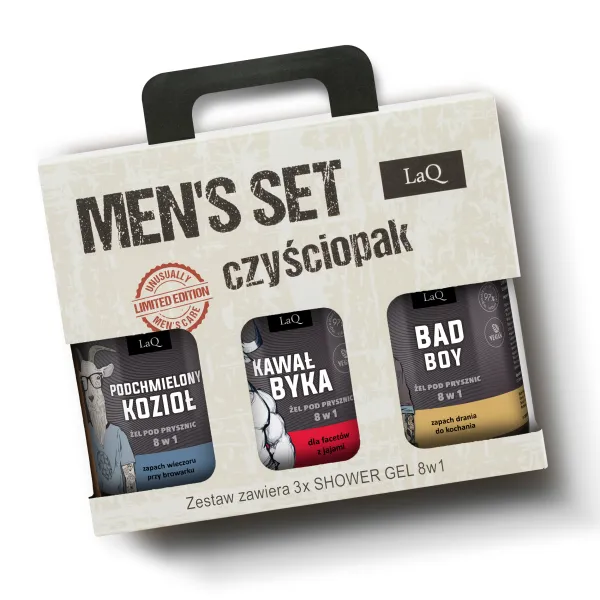 LaQ - Czyściopak MĘSKI Czarny - Żele pod prysznic Podchmielony Kozioł, Kawał Byka, Bad Boy 3x 500ml