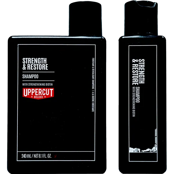 Uppercut Deluxe - Strength & Restore - Szampon do włosów z biotyną i kofeiną, do codziennej pielęgnacji 240ml