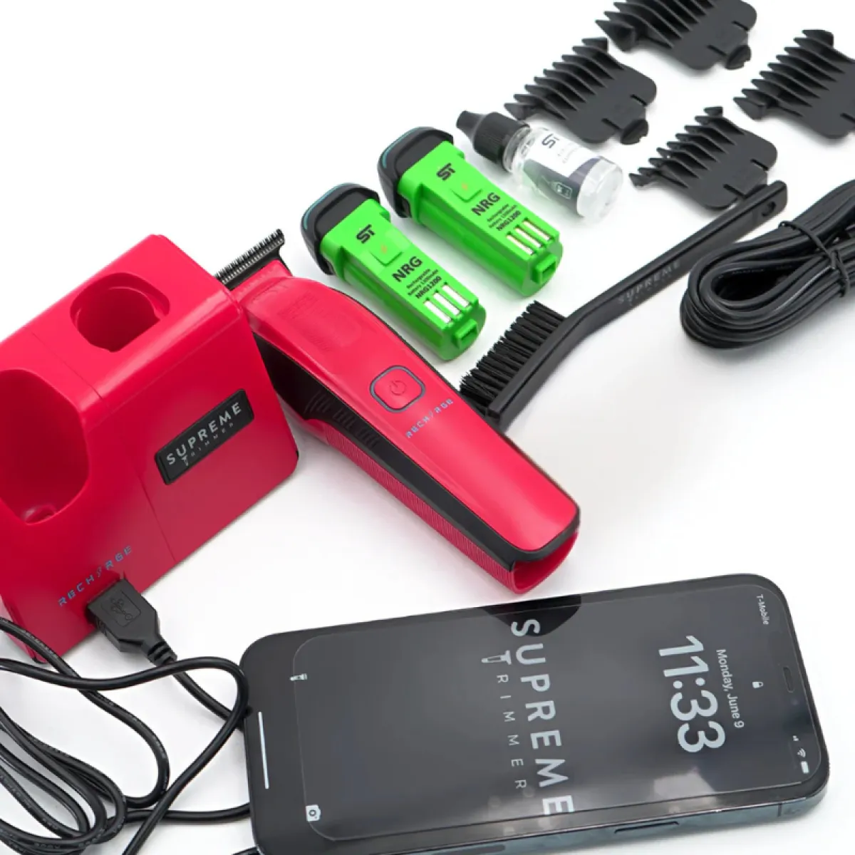 Supreme - Recharge ST777 - Trymer do strzyżenia 8000RPM, 2x BATERIA, USB C, czerwony