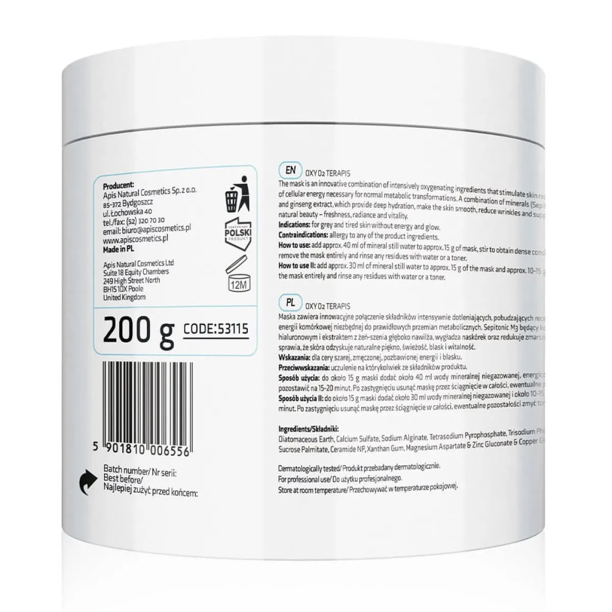 Apis - Oxy O2 TerApis - Dotleniająca maska do twarzy algowa z aktywnym tlenem 200g